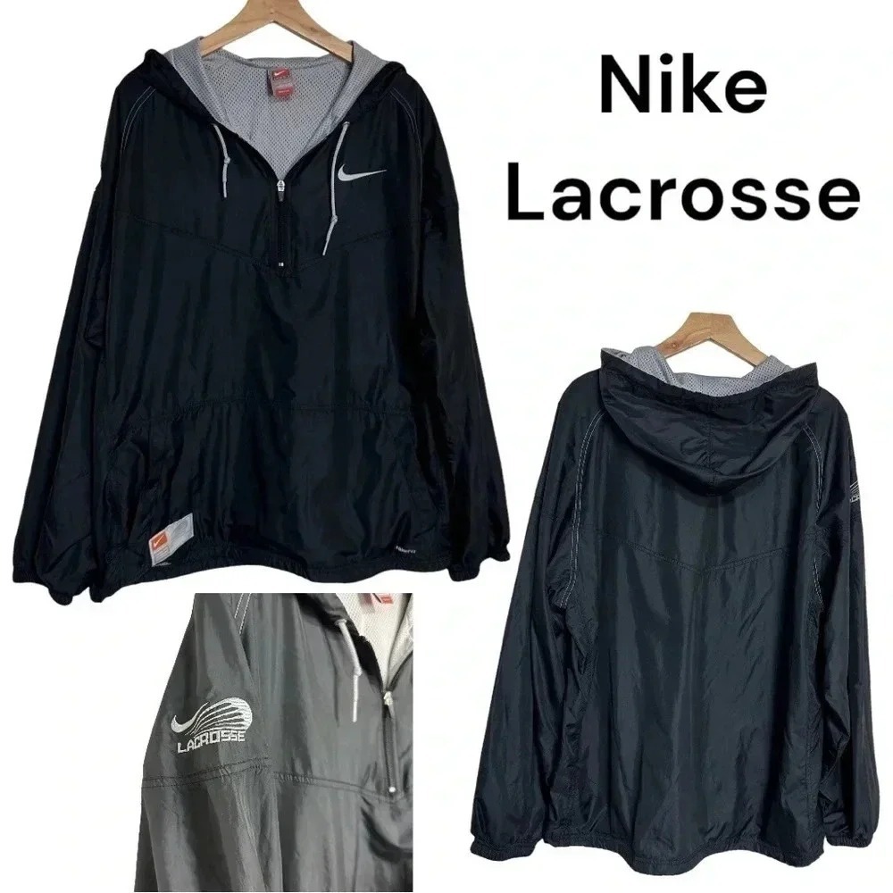 Nike‎ Team Lacrosse Windbreaker Half Zip Pullover Black NikeFIT DRY Mens Large